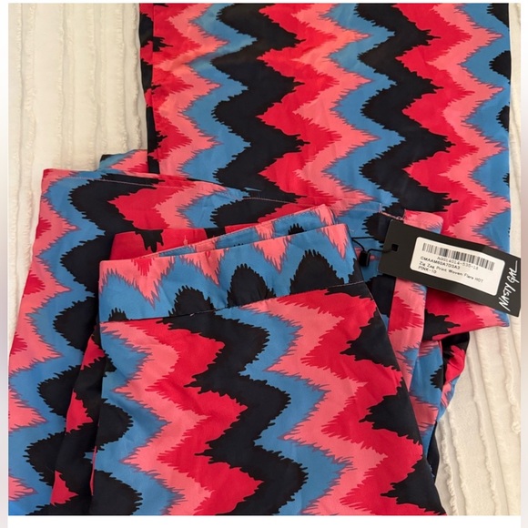 Nasty Gal Zig Zag Print Woven Flare Pants US Size 6 UK 10 Pink Blue Black Retro - Picture 6 of 11